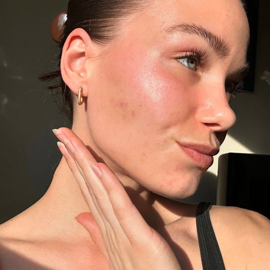 Rectangle Stone Earrings - Gold with White Stone